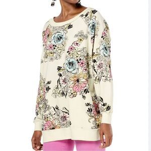 Free People Floral Print Top - Cream, Pink, Blue